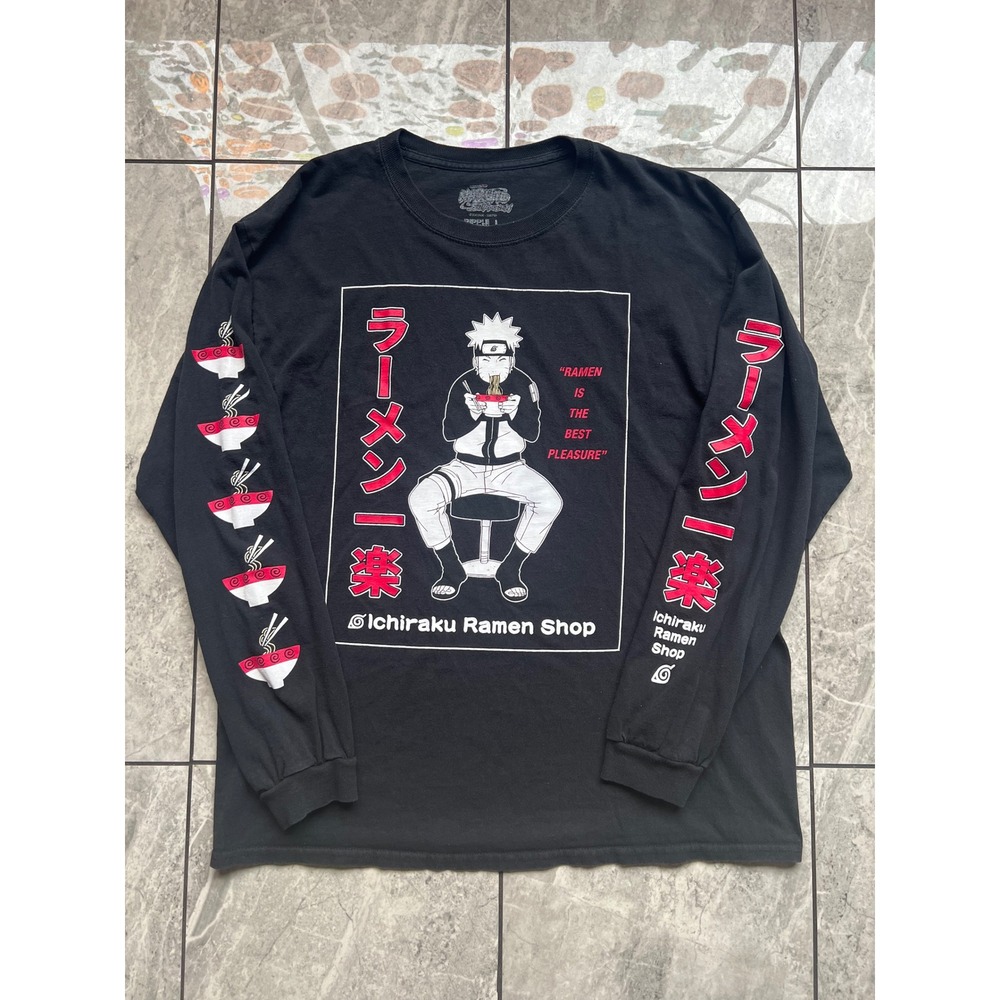 Naruto Shippuden Ichiraku Ramen Shop Long Sleeve Shirt Black Mens Large